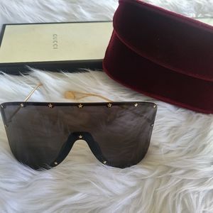 Gucci Rimless Shield Sunglasses w/ Star Studs